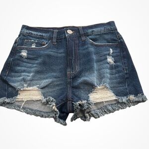 SO Dark Blue Distressed Jean Shorts